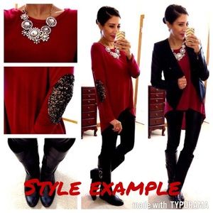 Burgundy top with elbow patches